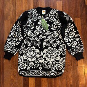 Farm Rio Black and White Cashew and Birds Knit Mini Dress